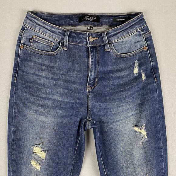 Judy Blue Relaxed Fit Mid Rise‎ Skinny Jeans Distressed Frayed Hem Junior Size 5 - Picture 2 of 6